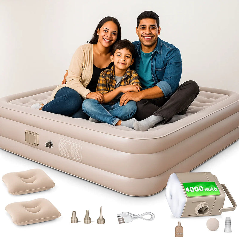 Colchão Inflável Premium c/ Bomba Bivolt Integrada – Infla/Desinfla Express, Suede Aveludado