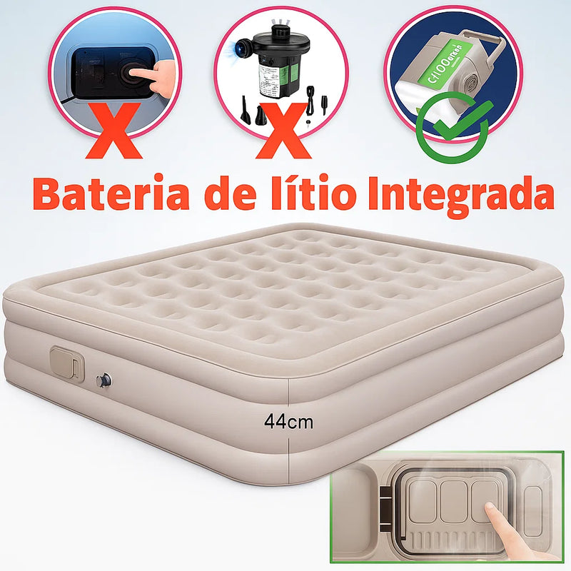 Colchão Inflável Premium c/ Bomba Bivolt Integrada – Infla/Desinfla Express, Suede Aveludado