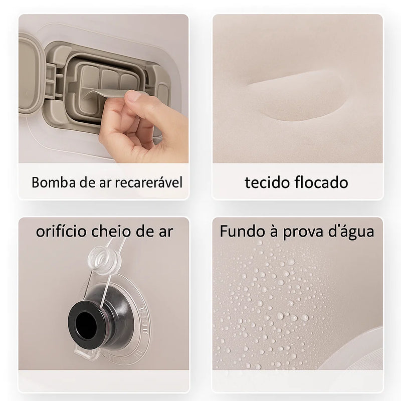 Colchão Inflável Premium c/ Bomba Bivolt Integrada – Infla/Desinfla Express, Suede Aveludado