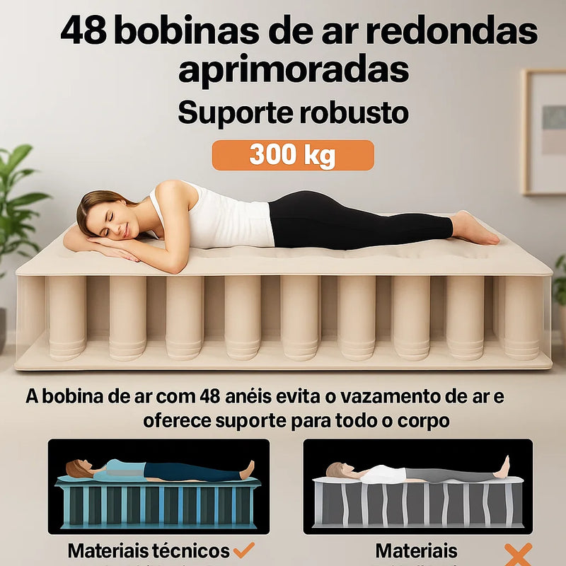 Colchão Inflável Premium c/ Bomba Bivolt Integrada – Infla/Desinfla Express, Suede Aveludado