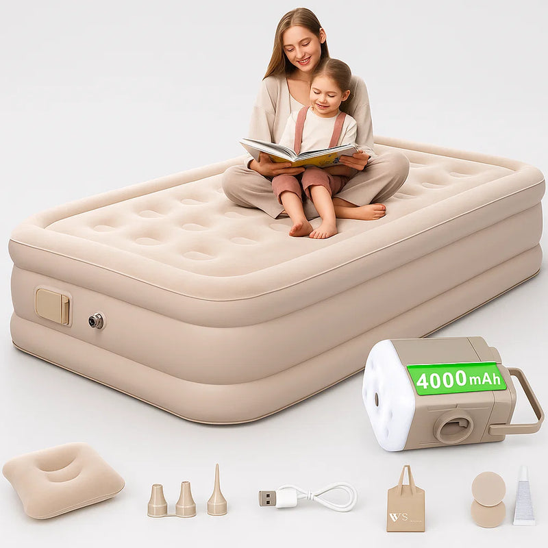 Colchão Inflável Premium c/ Bomba Bivolt Integrada – Infla/Desinfla Express, Suede Aveludado