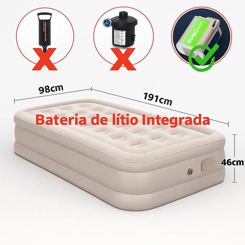 Colchão Inflável Premium c/ Bomba Bivolt Integrada – Infla/Desinfla Express, Suede Aveludado