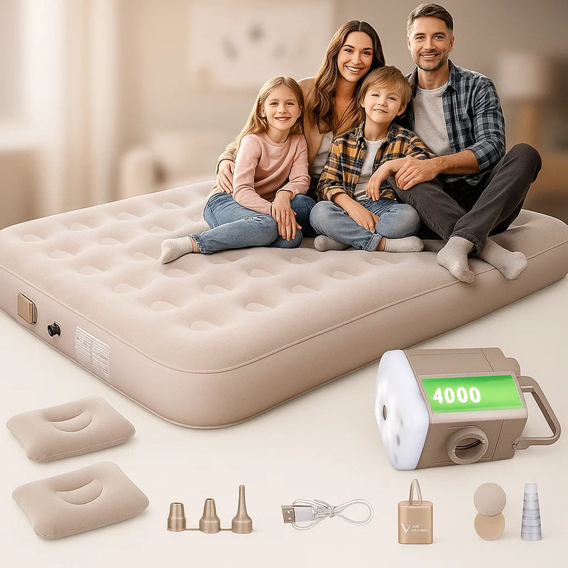 Colchão Inflável Premium c/ Bomba Bivolt Integrada – Infla/Desinfla Express, Suede Aveludado